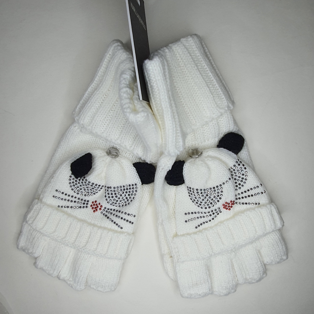 Karl Lagerfeld Embellished Mittens with Cat Design NWT